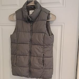 Old Navy Gray Quilted Puffer Vest - Stand Collar